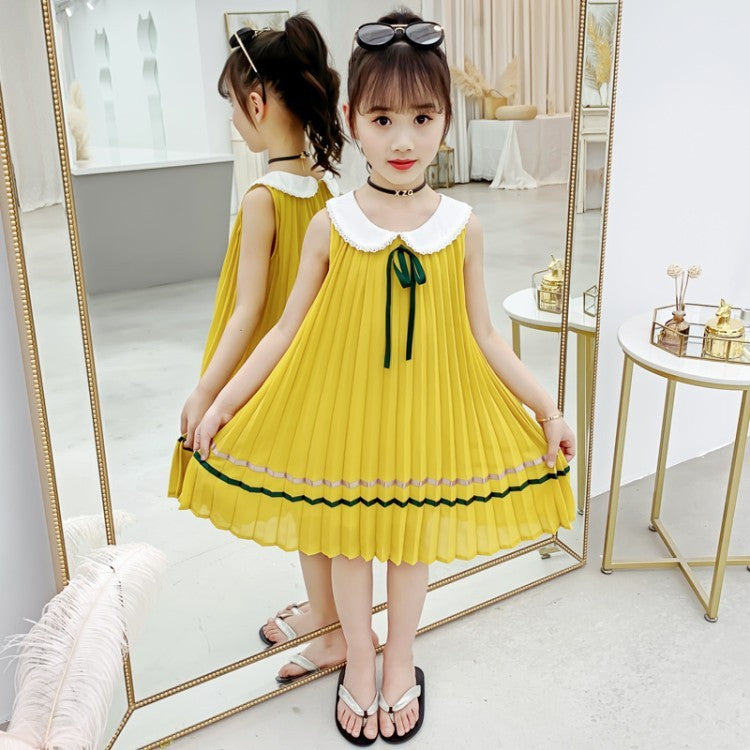 Girls Chiffon Steam Pleat Dress
