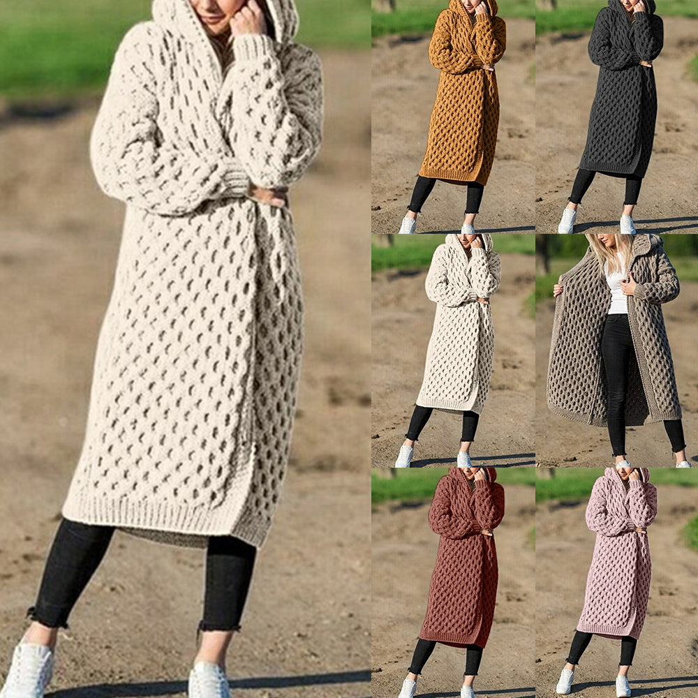 Winter Thick Warm Hooded Knitted Cardigan For Women