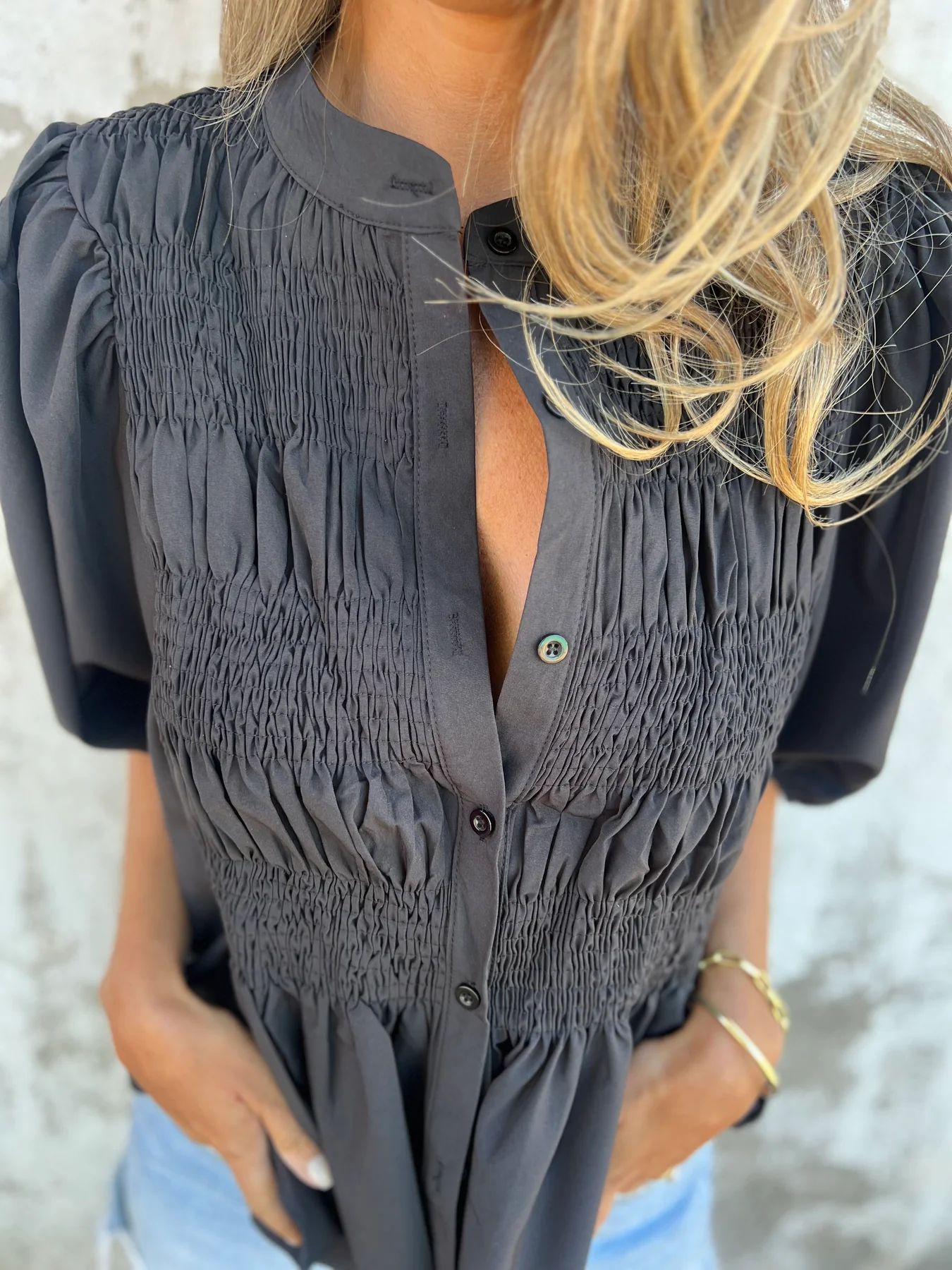 Women's Pleated Button Shirt