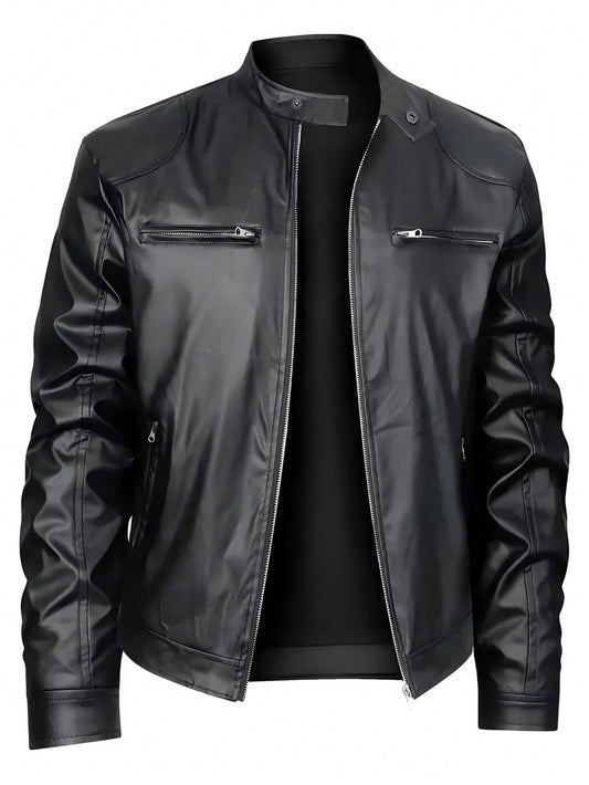 Stand-Up Collar Leather Jacket
