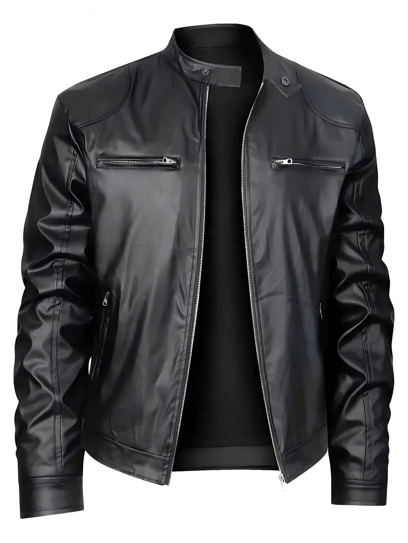 Stand-Up Collar Leather Jacket