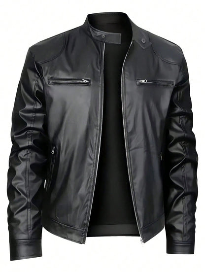 Stand-Up Collar Leather Jacket