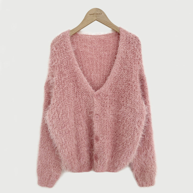 Mink Long-sleeved Knitted Cardigan For Women
