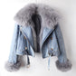Detachable Fox Fur Liner Denim Coat