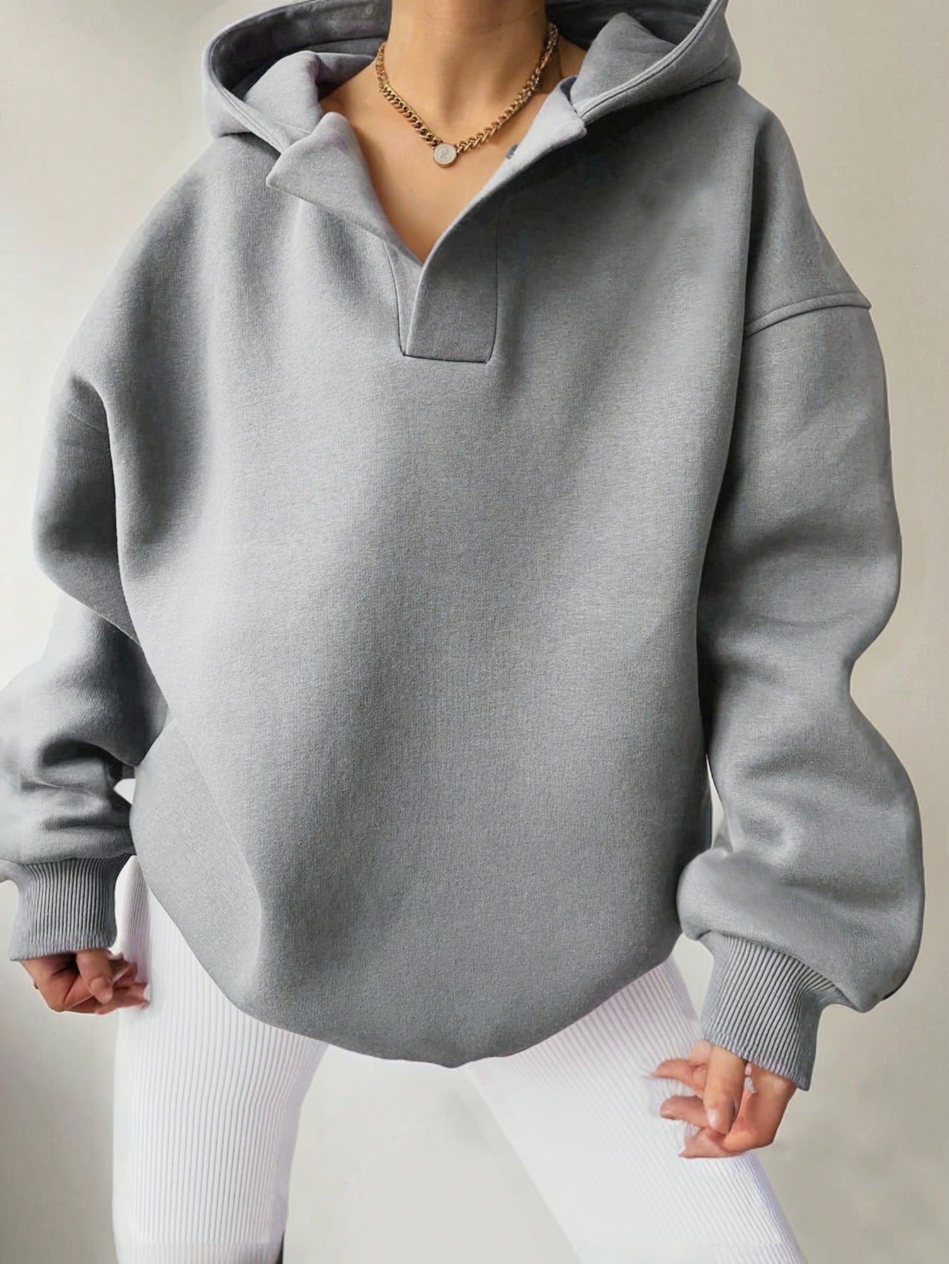 Solid Color Long Sleeve Loose Hoodie For Women