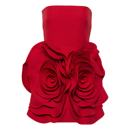 Elegant Red Flower Mini Dress