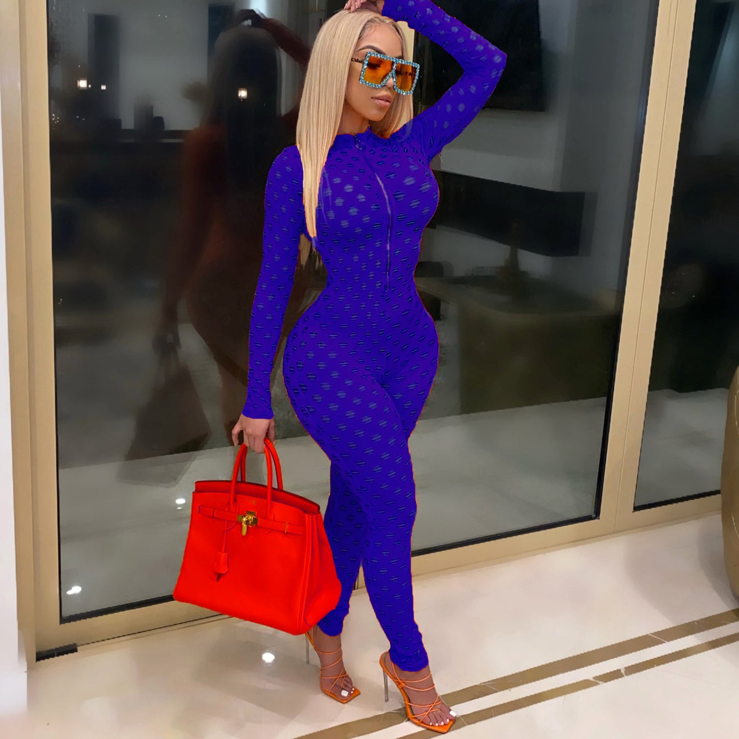 Diamond Cut See Through Fitted Jumpsuit