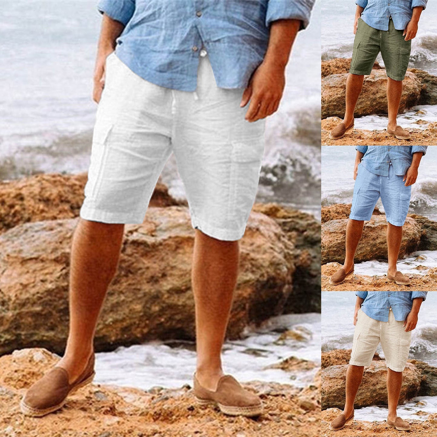 Men's Cotton/Linen Blend Cargo Shorts