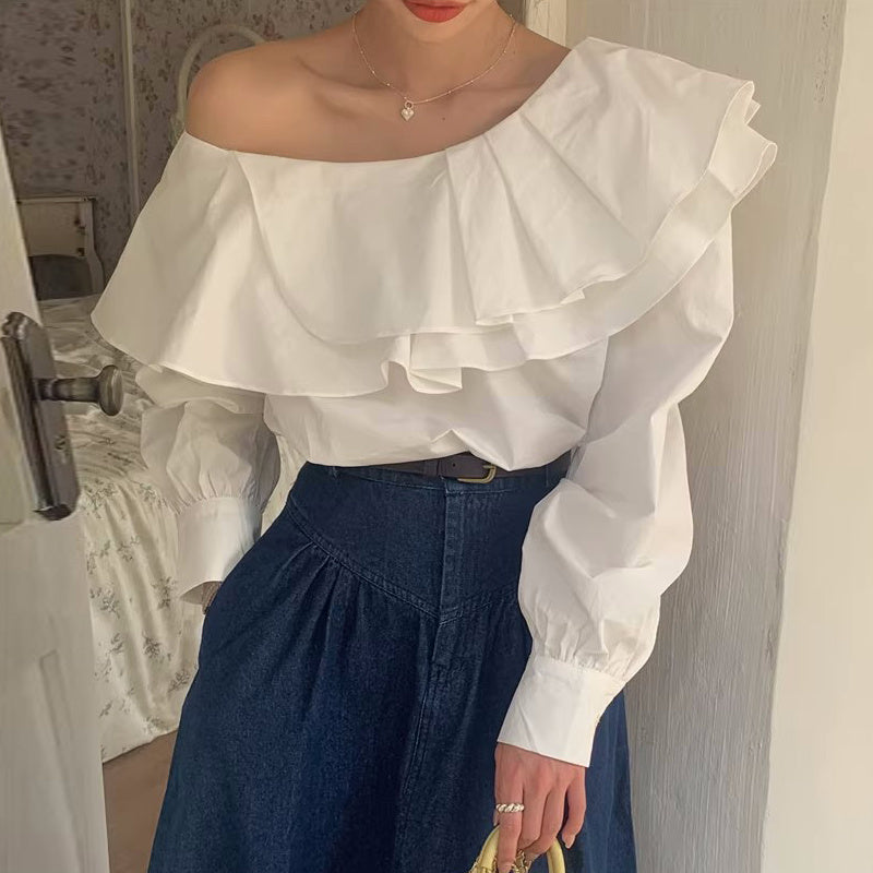 Elegant Uno Shoulder Double Layer Blouse