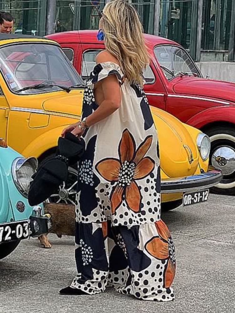 Off-The-Shoulder Long Printed  Dress