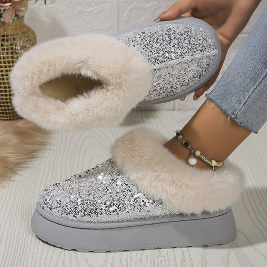 Sequined Plush Slippers