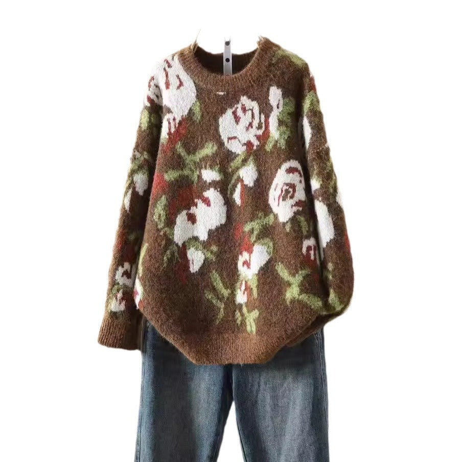 Round Neck Floral Printed Sweater