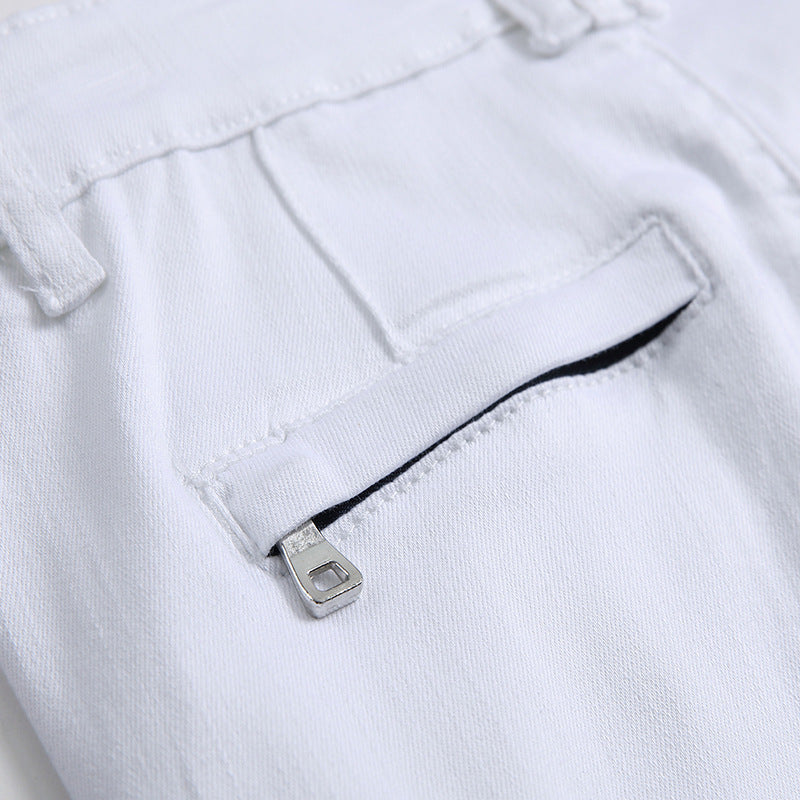Men's White Slim Fit Denim Shorts