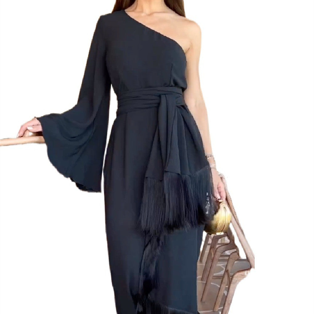 Women's One Sleeve Tassel Dress