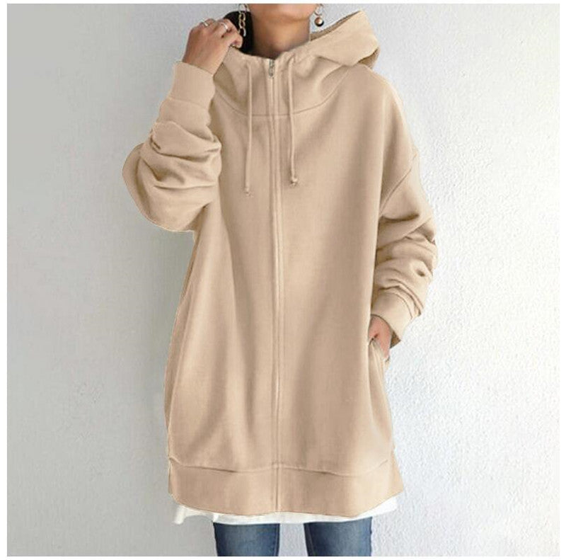Oversized Long Sleeve Zipper Hoodie For Women