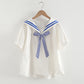 Elegant Cotton Pullover Sailor Collar Shirt