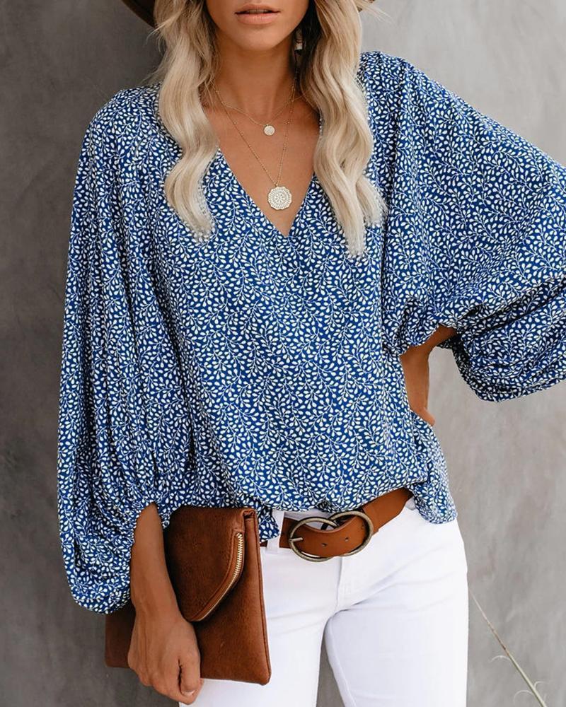 Printed Balloon Sleeve Blouse