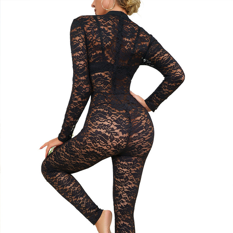 Lace Jacquard See-through Jumpsuit