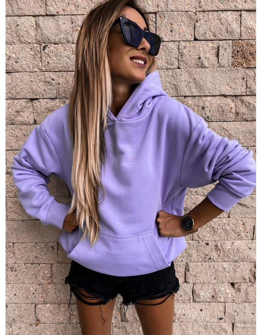 Long Sleeve Solid Color Pullover Hoodie For Women