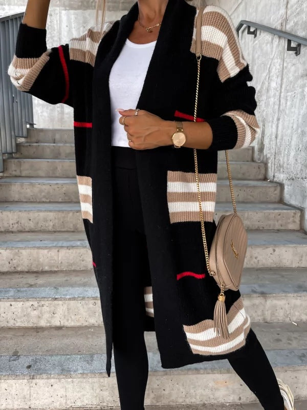 Long Striped European And American Style Cardigan For Women