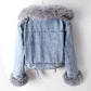 Detachable Fox Fur Liner Denim Coat