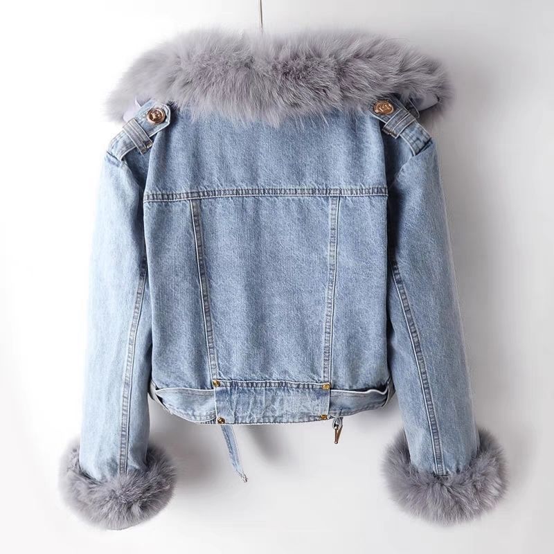 Detachable Fox Fur Liner Denim Coat