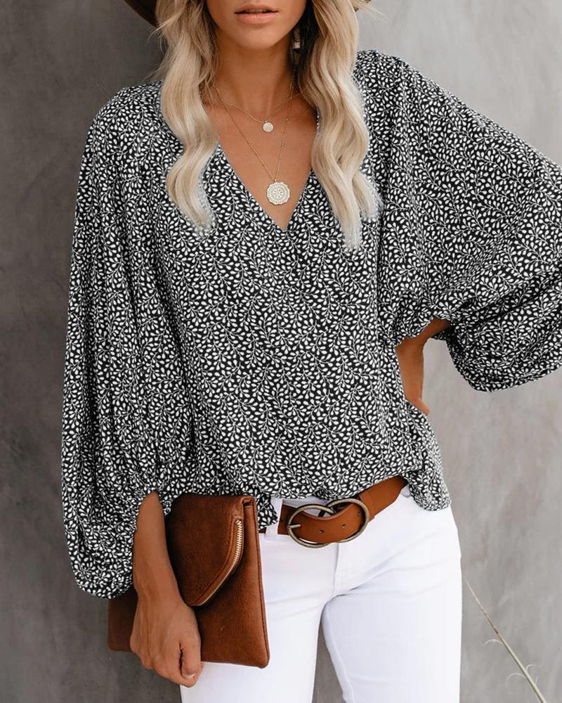 Printed Balloon Sleeve Blouse
