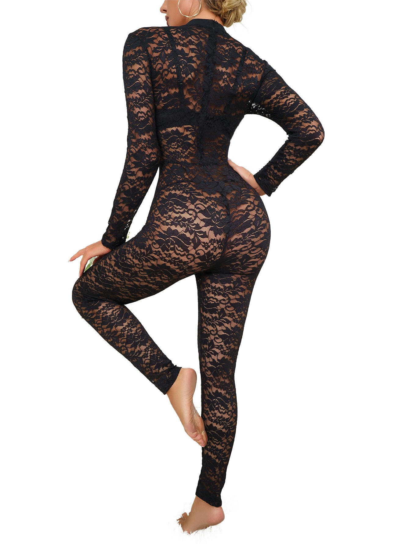 Lace Jacquard See-through Jumpsuit