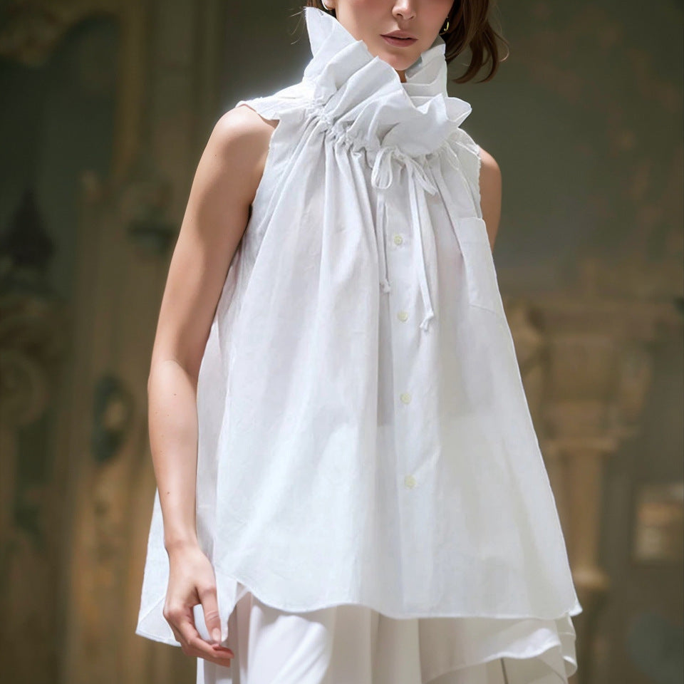 Women's Sleeveless Standing  Collar Shirt