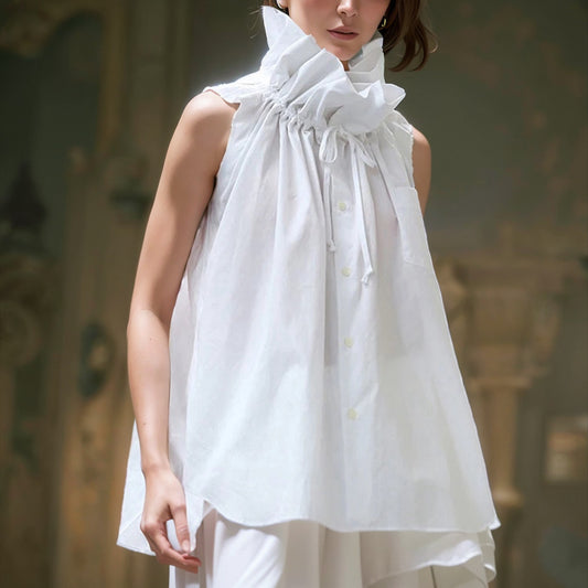 Women's Sleeveless Standing  Collar Shirt