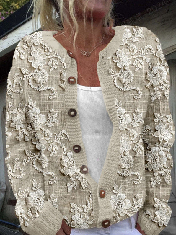 Women's Knitted Sweater with 3D Effect