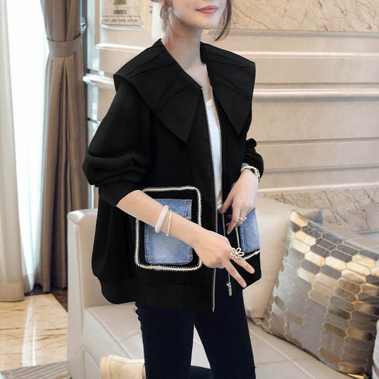 Patchwork Doll Collar Short Coat