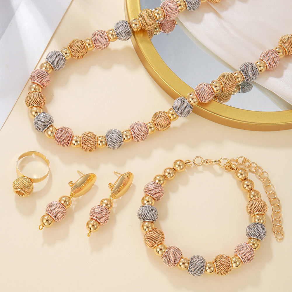 5Pcs Metallic Beaded Necklaces Set