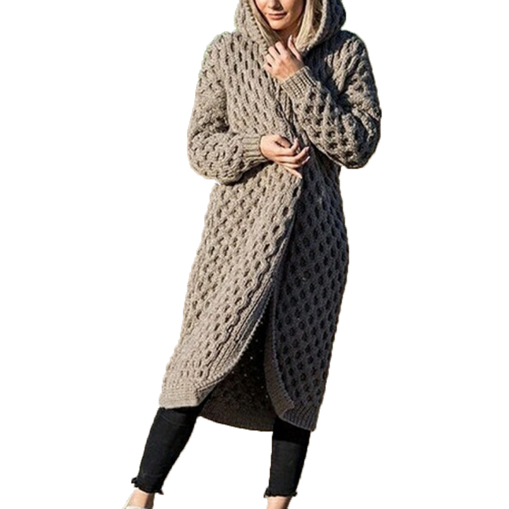 Winter Thick Warm Hooded Knitted Cardigan For Women