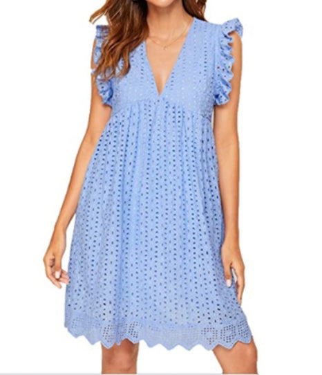 Jacquard Cutout V-Neck Beach Dress