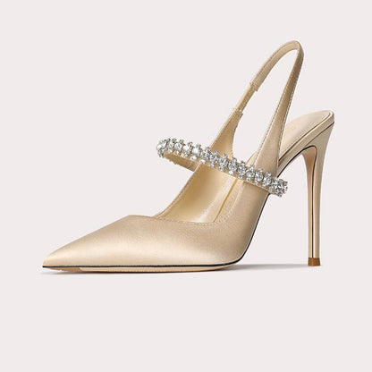 Pointed Leather Heels w/Stones