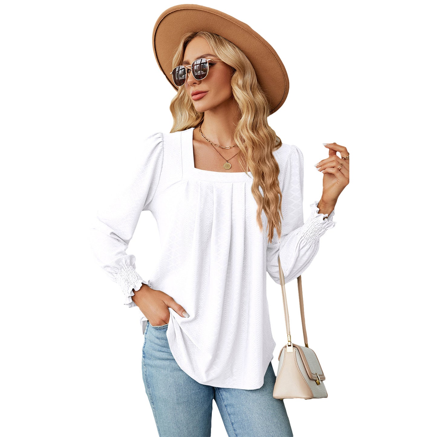 Jacquard Pleated Tops