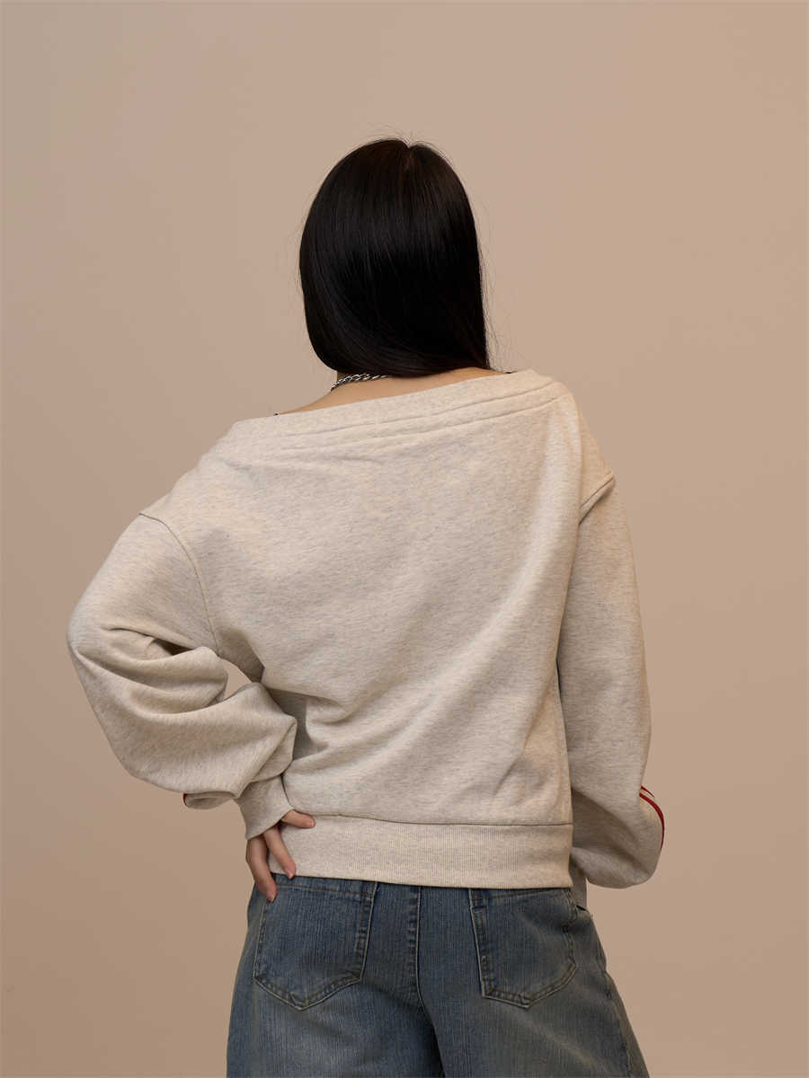 Off-Shoulder Long Sleeve Slim-Fit Sports Sweater Top For Women