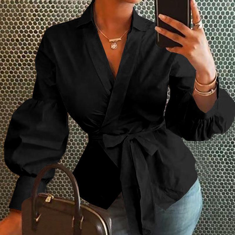 V-Neck Lantern Sleeve Blouse