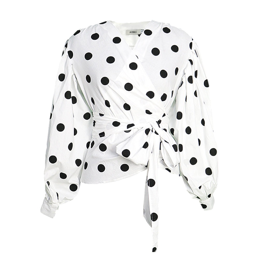 Women's Balloon Sleeves  Polka Dot Blouse