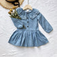 Girl's Denim Dress with Lotus Collar