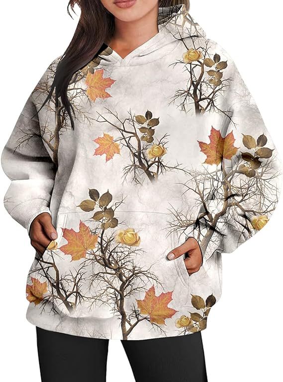 Camouflage Maple Leaf Print Sports Hoodie For Women
