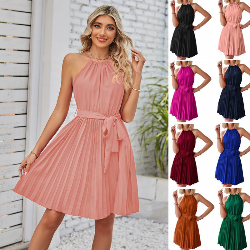 Ladies Pleated Halter Dress