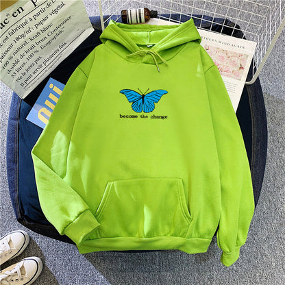 Single Butterfly Autumn And Winter Loose Hoodie For Women