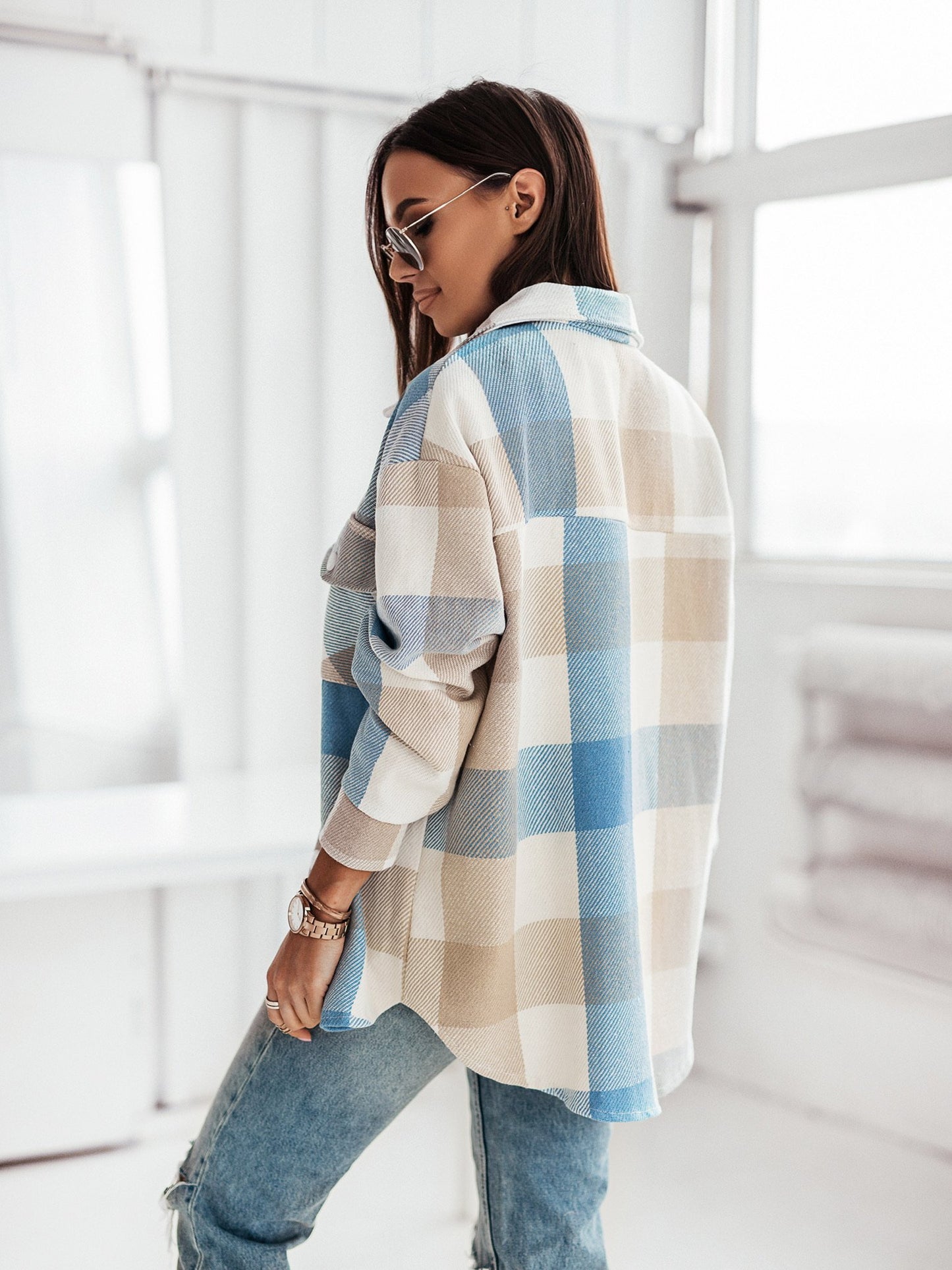 Women's Brushed Woolen Plaid Coat