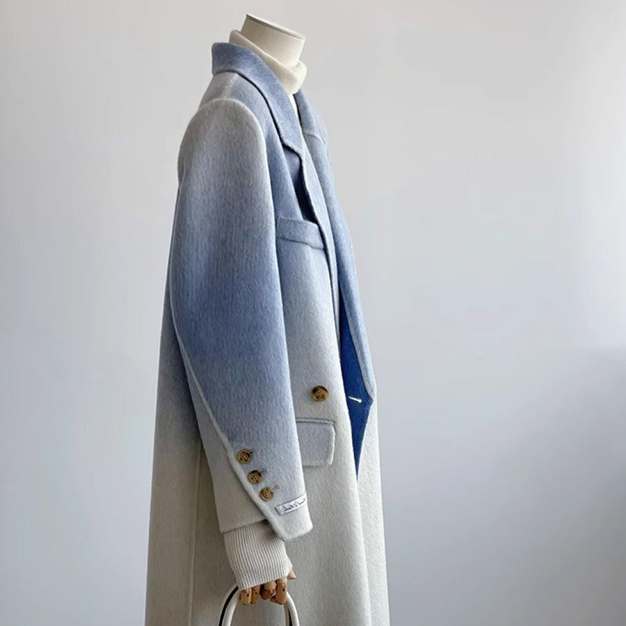 Women's Wool Coat (Blue Gradient White)