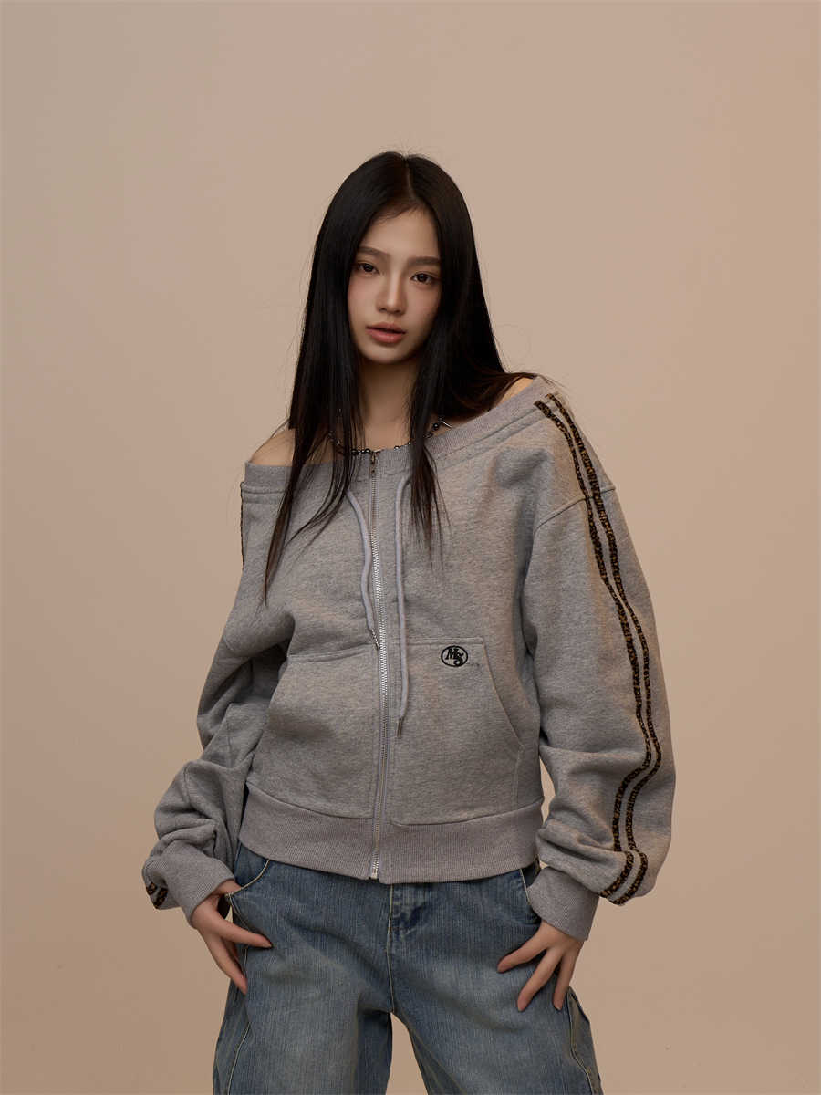 Off-Shoulder Long Sleeve Slim-Fit Sports Sweater Top For Women