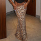 Leopard Print Sequin Stretch Skirt