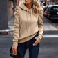 Lapel Hooded Solid Color Long-Sleeved Hoodie For Women