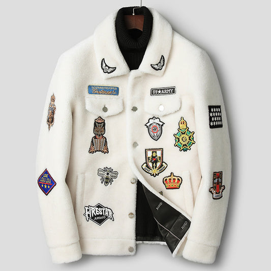 Men's White Grain Lamb Fur Jacket